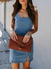 Fitted Denim Tank Dress with Side Slit Blue Woman Dress