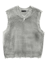 Men's Distressed Hem Knit Sweater Vest Gray Mens Tops