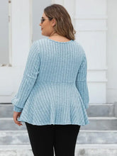 Plus Size Ribbed V-Neck Long Sleeve Blouse Woman Blouses