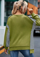 Striped Exposed Seam Half Button Sweatshirt Woman Sweatshirts