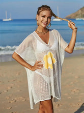 Angel Wings Openwork Flower V-Neck Short Sleeve Cover Up Swimwear Cover-Ups