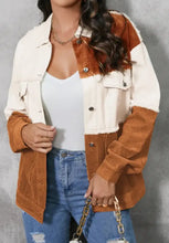 Raw Hem Color Block Button Up Jacket Woman Outerwear