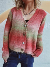 Gradient Heart Shape Button V-Neck Cardigan Orange-Red One Size Woman Outerwear