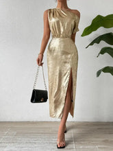 Honey Slit One Shoulder Short Sleeve Midi Dress Cocktail Dress