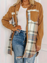 Plaid Collared Neck Long Sleeve Jacket Woman Outerwear