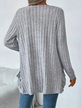 Ribbed Open Front Long Sleeve Cardigan with Pockets Woman Outerwear