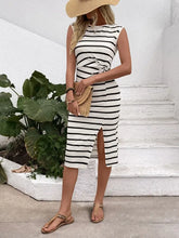 Slit Twisted Striped Sleeveless Midi Dress Casual Dresses