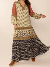 Printed V-Neck Balloon Sleeve Maxi Dress Woman Maxi Dress