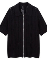 Men's Zip Up Openwork Cardigan Black Cardigans