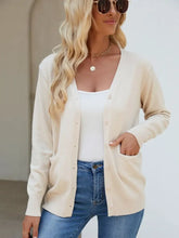 Pocketed V-Neck Button Up Long Sleeve Cardigan Woman Outerwear