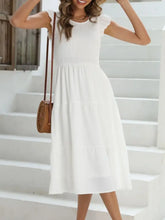 Ruffled Round Neck Cap Sleeve Dress Casual Dresses