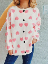 Heart Button Up Long Sleeve Cardigan White One Size Woman Outerwear