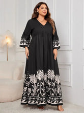 Honey Plus Size Printed V-Neck Long Sleeve Maxi Dress Woman Maxi Dress