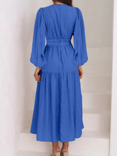 Deep V-Neck Balloon Sleeve Plain Maxi Dress Woman Maxi Dress