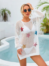 Angel Wings Sequin Star Round Neck Long Sleeve Cover Up Swimwear Cover-Ups