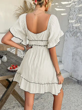 Square Neck Ruffle Trim Mini Dress Woman Casual Dress