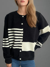 Striped Color Block Round Neck Cardigan Woman Outerwear