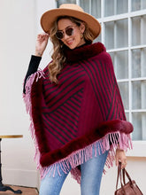 Striped Fringe Hem Poncho Woman Outerwear