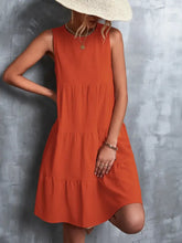 Tiered Round Neck Sleeveless Mini Tank Dress Orange Casual Dresses