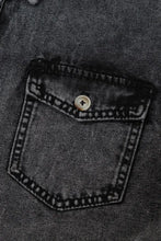 Short Sleeve Flap Pocket Button Up Raw Hem Denim Shirt Woman Denim Tops