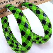 Plaid PU Leather Hoop Earrings Green One Size Earrings