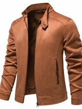 Men's Zip Up Long Sleeve Biker Jacket Caramel Men Outerwear