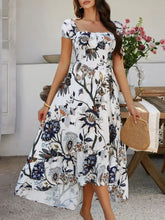 Devine Smocked Printed Short Sleeve Maxi Dress Woman Maxi Dress