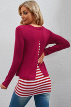 Full Size Striped Faux Layered Long Sleeve Top Woman T Shirts