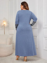 Honey Plus Size Printed Round Neck Long Sleeve Dress Woman Maxi Dress