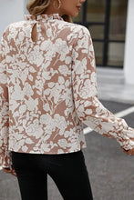 Floral Print Mock Neck Flounce Sleeve Blouse Woman Blouses
