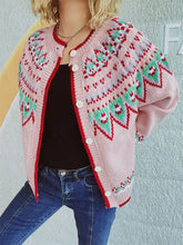 Contrast Geometric Round Neck Long Sleeve Cardigan Casual Dresses