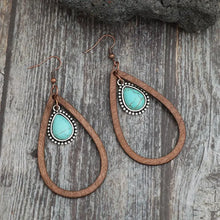 Wooden Turquoise Cutout Teardrop Earrings Earrings