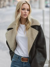 Collared Neck Long Sleeve Plush Jacket Woman Outerwear