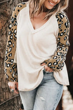 Plus Size Leopard V-Neck Raglan Sleeve Blouse White Woman Blouses