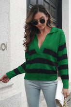 Striped Johnny Collar Sweater Sweater Pullovers