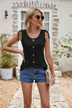 Full Size Decorative Button Eyelet Tied Tank Tanks & Camis