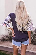 Leopard Flounce Sleeve Round Neck Top Woman Blouses