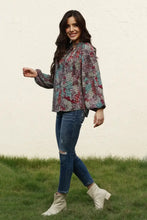 Tie Neck Heathered Balloon Sleeve Blouse Woman Blouses