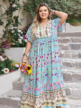 Plus Size Printed Tie Neck Flutter Sleeve Maxi Dress Maxi Dresses