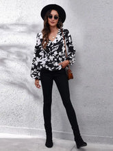 Floral V-Neck Balloon Sleeve Peplum Blouse Woman Blouses