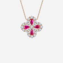 Lab-Grown Ruby 925 Sterling Silver Flower Shape Necklace Hot Pink One Size Necklaces