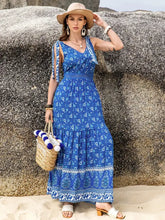 Printed V-Neck Tie Shoulder Dress Woman Maxi Dress
