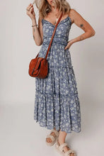 Floral Spaghetti Strap Frilled V Neck Tiered Midi Dress Woman Casual Dress