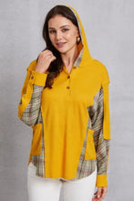 Plaid Waffle-Knit Half Button Hoodie Woman Sweatshirts