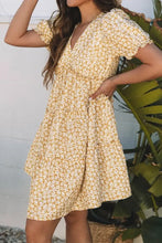 Floral Short Sleeve Surplice Frilly Tiered Mini Dress Casual Dresses