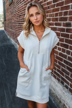 Textured Half Zip Collared Cap Sleeve Mini Dress Woman Dress