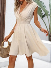 Lace Detail Surplice Cap Sleeve Mini Dress Tan Casual Dresses
