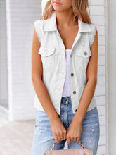 Full Size Sleeveless Frayed Denim Vest Jacket Plus Size White Woman Denim Tops