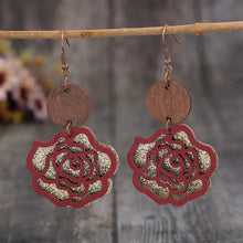 Wooden Alloy Rose Shape Dangle Earrings Style A One Size Earrings