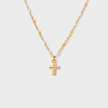 Inlaid Zircon 18K Gold-Plated Cross Bead Necklace Gold One Size Necklaces